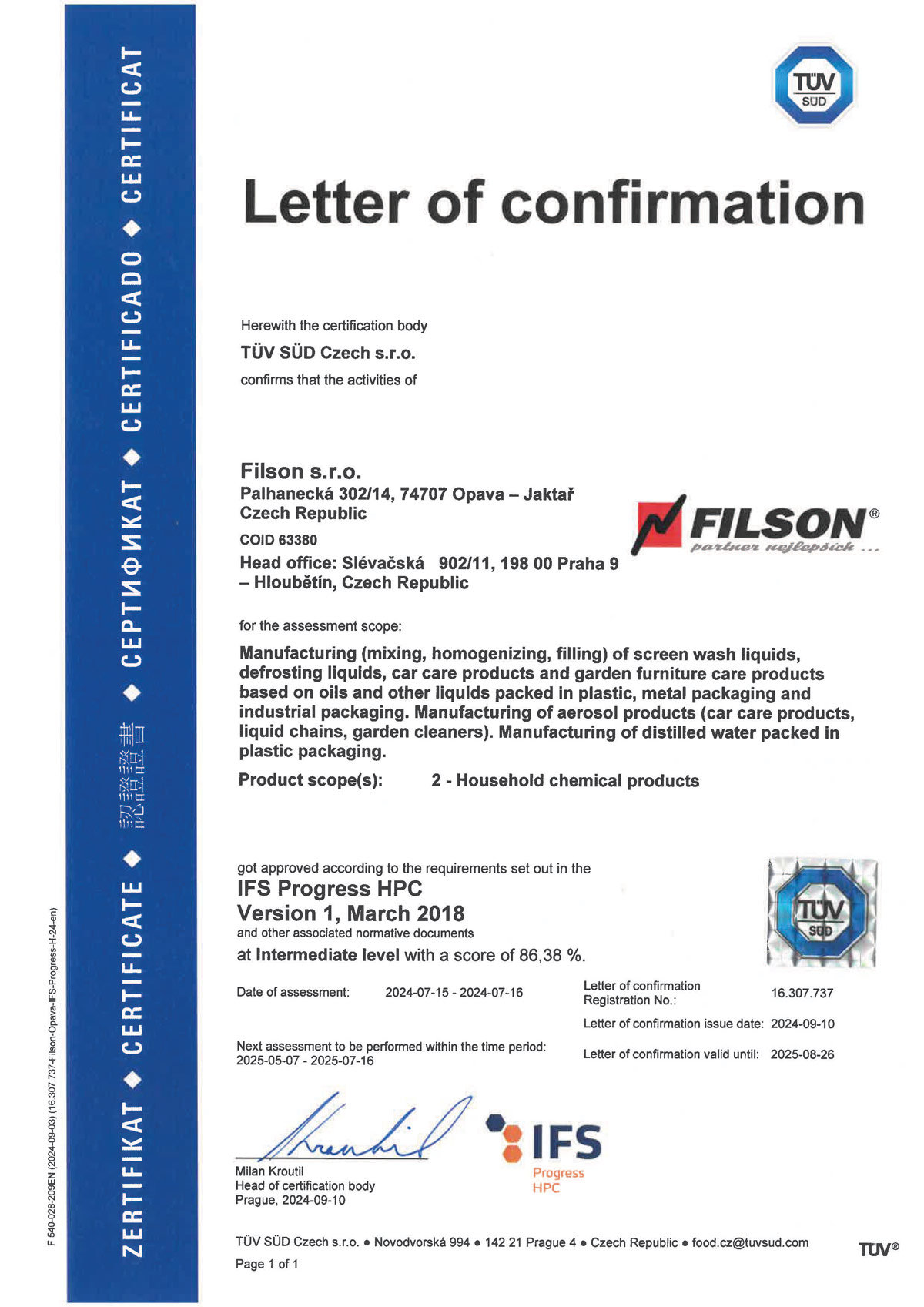 Letter of confirmation
