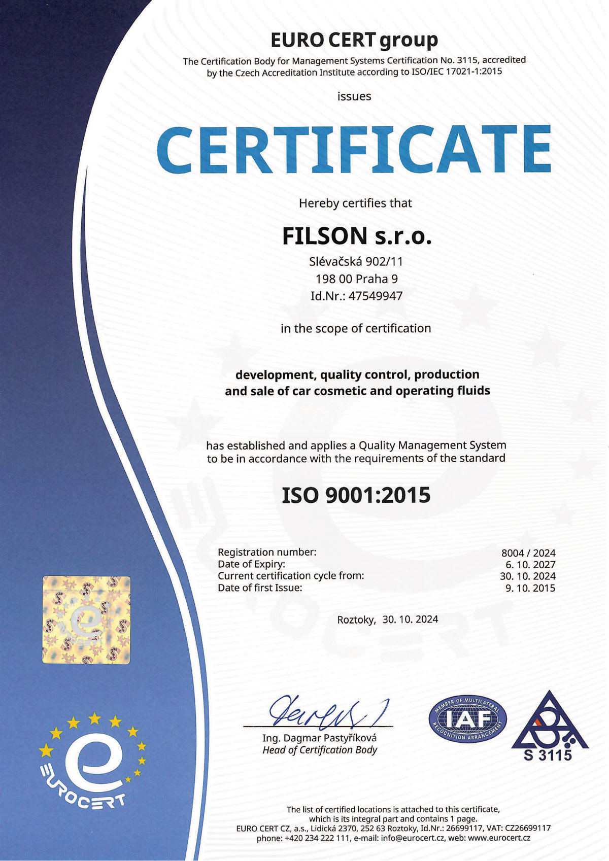 Certificate ISO 9001:2015